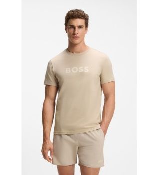 BOSS para hombre. 50491706 Camiseta en punto de algodón con logo estampado beige (L), Casual, Manga corta