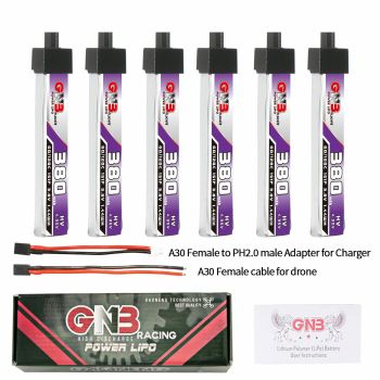 6Pcs Gaoneng 3.8V 380mAh 60C 1S LiHV Batería con enchufe A30 y cable adaptador para BetaFPV Meteor65 Pro Happymodel Mobu