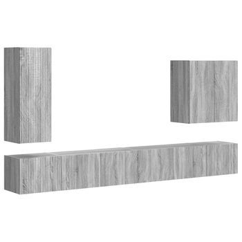 Conjunto De Mueble Para Tv De Pared 6 Uds | Mueble De Salón | Gabinete De Tv Gris Sonoma