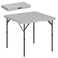 outsunny mesa de camping plegable con 2 alturas ajustables mesa de jardin portatil en hdpe y metal 86x86x74 cm blanco