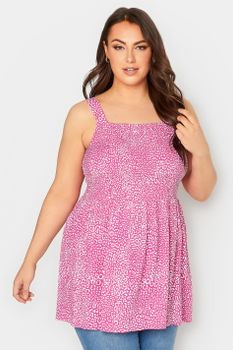 Yours Top De Tirantes Rosa Estampado Animal Busto Fruncido, Mujer Curvy Y Tallas Grandes, Yours