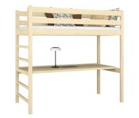 cama alta de madera con escritorio n01 pino incoloro