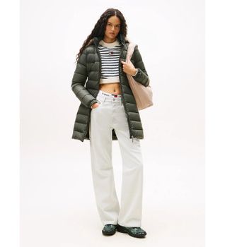 Tommy Jeans para mujer. DW0DW18864 Abrigo acolchado de plumón brillante verde (S), Casual, Nylon