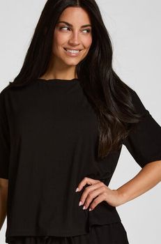 Hunkemöller Top de Pijama Jersey Manga Corta Negro