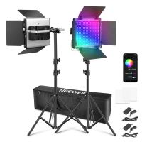set 2 luces led video neewer rgb660 pro ii 50w rgb 360 con soporte y control por app