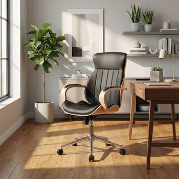 Silla de oficina giratoria regulable en simil cuero natural/negro