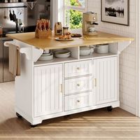 isla de cocina extensible blanca de 120 cm con ruedas y mesa abatible