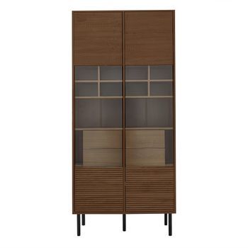 Vitrina Multifuncional - Estantes + Puerta De Vidrio + Cajón Oculto - Madera