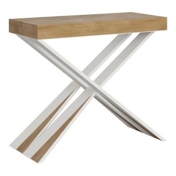 Consola extensible 90x40/300 cm efecto madera roble natural y hierro