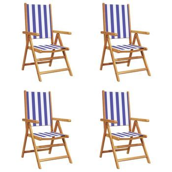 Pack 4 Uds Sillas Jardín | Silla De Exterior | Sillón Reclinables Madera Maciza Tela Azul Blanco