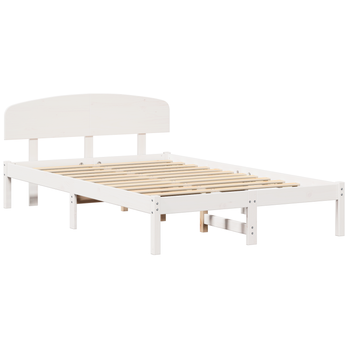 Cama Matrimonial | Cama Doble | Estructura De Cama Con Cabecero Blanca 140x190 Cm De Pino Macizo Cfw41868