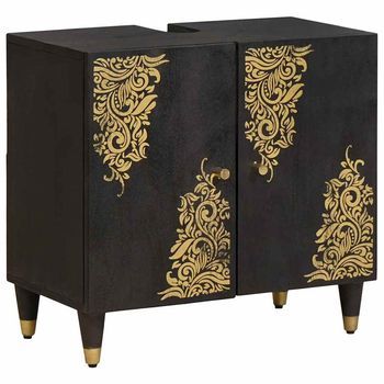 Mueble De Lavabo Negro 62 X 33 X 58 Cm Madera De Mango Maciza Vidaxl