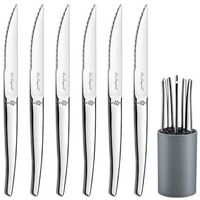 lou laguiole set de cuchillos con bloque jet 6 pzas inoxidable plateado lou laguiole