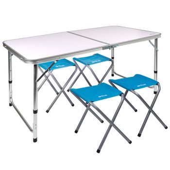 Mesa Plegable Regulable en Altura con 4 Taburetes, 120x60x60/70 Cm, Malva