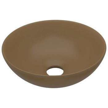 Lavabo De Cuarto De Baño Redondo Cerámica Crema Mate Vidaxl