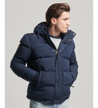 Superdry para hombre. M5011743A Cazadora acolchada con capucha Everest marino (S), Casual, Poliéster, Manga larga