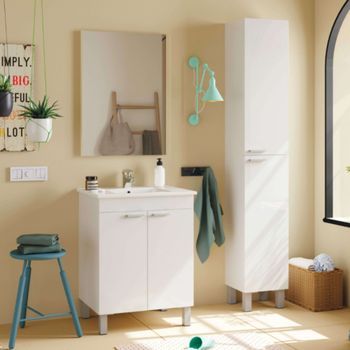 Pack De Muebles De Baño Amara En Color Blanco Brillo Estilo Nórdico