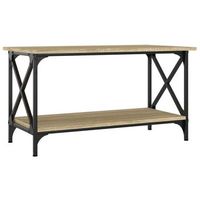 mesa de centro 80x45x45 cm madera trabajada y hierro con recubrimiento en polvo - marron
