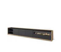 mueble tv television muebles de salon almacenaje 310x37x50 cm para tv hasta 80 chimenea electrica estilo moderno negro y roble