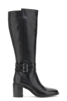 botas de piel con hebillas y cremallera. black
