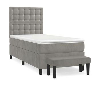 Cama box spring con colchón terciopelo gris claro 100x200 cm botones