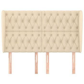 Cabecero Cama Mueble De Dormitorio Con Orejas De Tela 163 X 23 X 118/128 Cm Crema M02_0003132