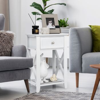 Juego De 2 Mesitas De Noche Moderna De Diseño X Mesa Auxiliar Versátil Para Salón Dormitorio 40 X 30 X 61,5 Cm Blanco Cfw14083