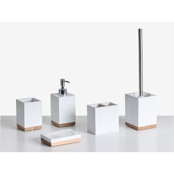 Conjunto De 5 Accesorios De Baño Jabonera Dispensador De Jabón Escobilla De Inodoro Vaso Soporte Para Cepillos De Dientes Blanco Tapiche