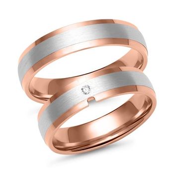Alianzas de oro blanco y rosa con diamante