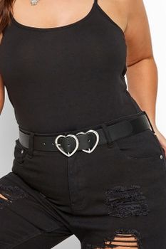 Cinturón Negro Hebilla Doble Corazón