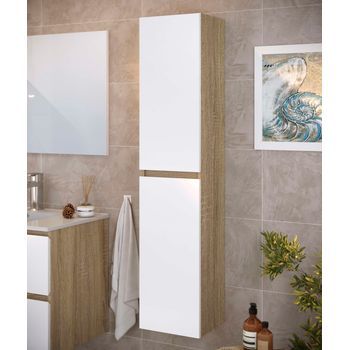 Columna De Baño Neli 2 Puertas 140x30x27 Cm Roble Y Blanco T-bath