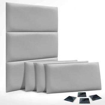 Dhome Juego De 6 Paneles Tapizados De Polipiel Premium Pack Autoadhesivos Para Pared Acústicos Absorbentes Protección (gris Claro, 50x30cm, X6)