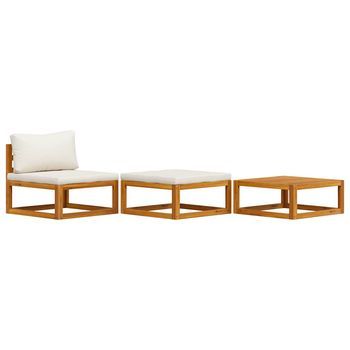 Muebles De Jardín 3 Piezas | Mobiliario De Jardín Cojines Crema Madera Maciza De Acacia