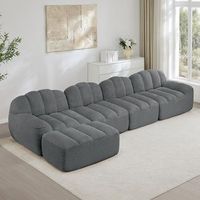 sofa modular 4 plazas con chaise longue forma concha espuma alta densidad 32d asiento profundo tela suave gris