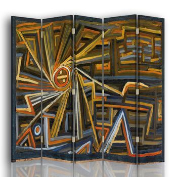 Legendarte - Biombo Radiación Y Rotación - Paul Klee - Separador De Ambientes Para Interiores Cm. 180x170 (5 Paneles)