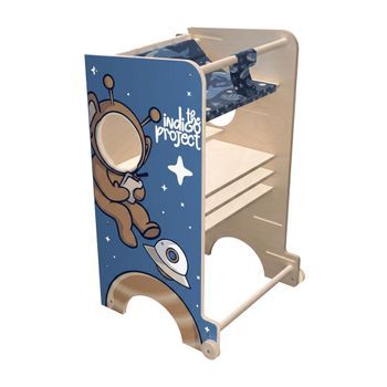 Castle Gate - Torre Montessori Multifunción 3 En 1 Para Niños A Partir De 24 Meses, 58x50x90 Cm Con Pizarra Y Canasta De Madera