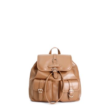 mochila elegante con solapa, hebillas y bolsillos. tan taglia unica