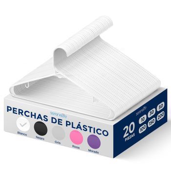 Pack 20 Ganchos De Plástico Premium Antideslizantes, Ahorradores De Espacio, Duraderos Para Camisas, Suéteres, Abrigos, Pantalones Y Vestidos – Serenelife, Sl-hook20, Blanco