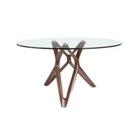 mesa comedor redonda cristal templado y nogal
