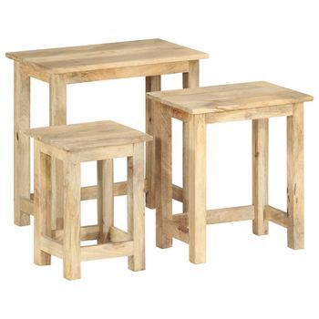 Mesas Apilables 3 Unidades Madera Maciza De Mango Vidaxl