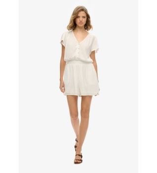 Superdry para mujer. W8011880A Mono estampado de manga corta blanco (XS), Casual, Viscosa