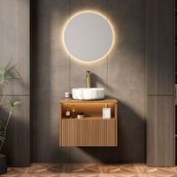 mueble de lavabo - bano - madera contrachapada - marron roble y blanco 60x46x588cm