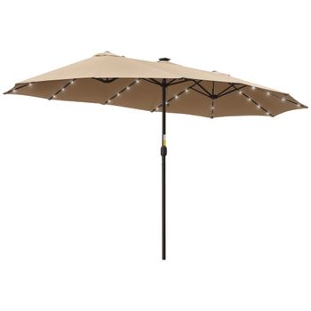 Outsunny Sombrilla Doble de Jardín con 48 Luces LED Solar 450x265x240 cm Parasol Grande de Exterior con Manivela Protección Solar Arena   Aosom España