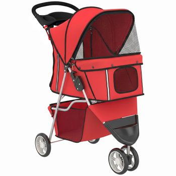 PawHut Cochecito Plegable para Perros Pequeños con Portavasos Cesta Portaobjetos para Mascotas hasta 10 kg Rojo   Aosom España