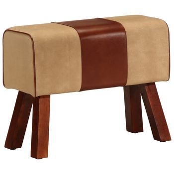 Banco Potro Gimnasio Cuero Auténtico Madera Mango Marrón 58 Cm Vidaxl