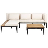 conjunto de jardin 3 plazas de madera de acacia certificada sofa esquinero con mesa de centro cojines beige claro derecho bracciano