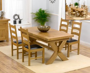 Bordeaux 160cm Solid Oak Extending Dining Table with Vermont Chairs - Grey, 4 Chairs