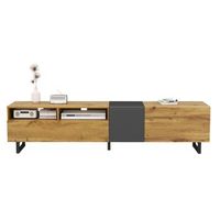 mueble de tv de 170 cm - 3 puertas y dos nichos para los pies en forma de u - veta de madera retro
