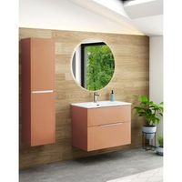 mueble de bano suspendido con lavabo ceramico  2 cajones con cierre amortiguado y organizador  90 cm - cromo brillo - sunset mate