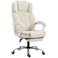 silla de oficina reclinable con reposapies y altura ajustable cuero sintetico beige